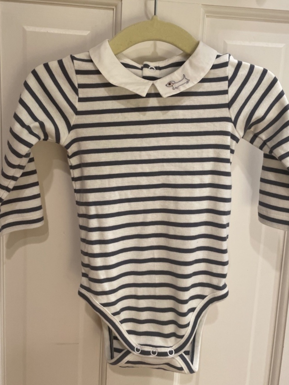 Jacadi Paris 6 Month Striped Embroidered 100% Cotton Collared Body Suit